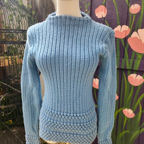 Joan Sweater / Vintage 1950's Baby Blue Knit Acrylic Sweater by Joan Marie - Picture 4 of 16